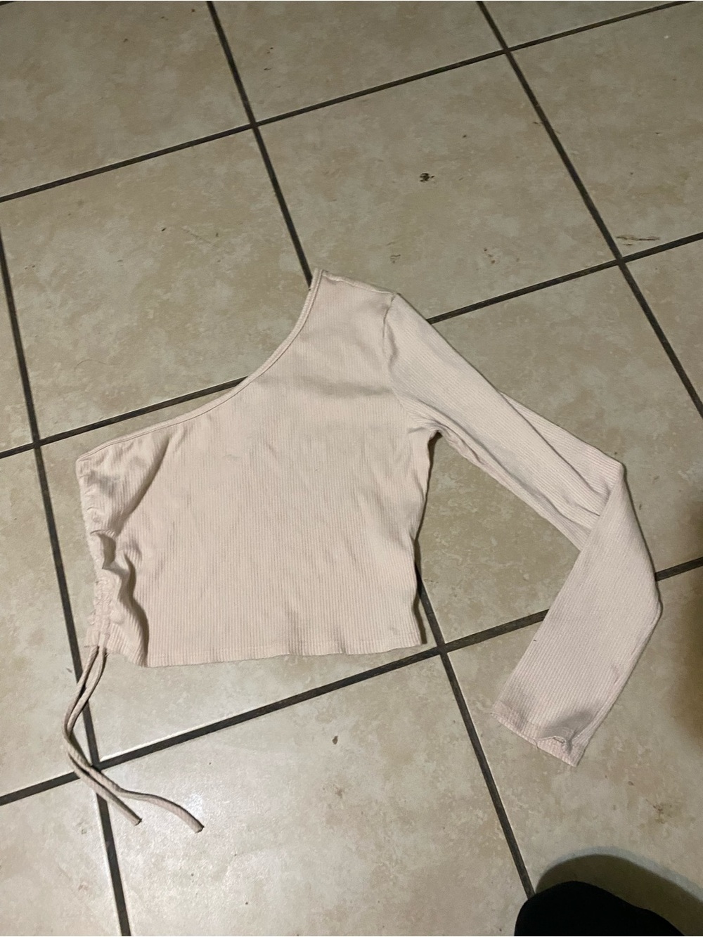 Fashion Nova One-Shoulder Ribbed Crop Top - Cream